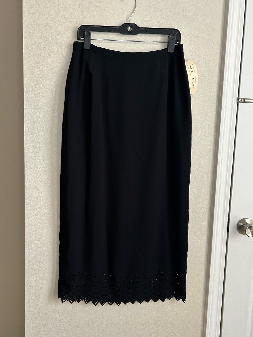 NWT Michele Vintage Black Midi Maxi Skirt Laser Cut Lace Scalloped Hem Size 14